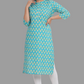 House of RP Women's Turquoise Cotton Floral Print Straight Kurta | Swadesiicart