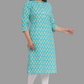 House of RP Women's Turquoise Cotton Floral Print Straight Kurta | Swadesiicart