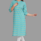 House of RP Women's Turquoise Cotton Floral Print Straight Kurta | Swadesiicart