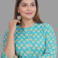 House of RP Women's Turquoise Cotton Floral Print Straight Kurta | Swadesiicart