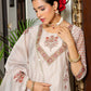 Vaasva Women Grey Chanderi Block Printed Embroidered Kurta Set With Solid Pants & Dupatta | Swadesiicart