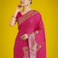 Monjolika Fashion Gorgeous Rani Pink Woven Banarasi Satin Designer Silk Saree | Swadesiicart