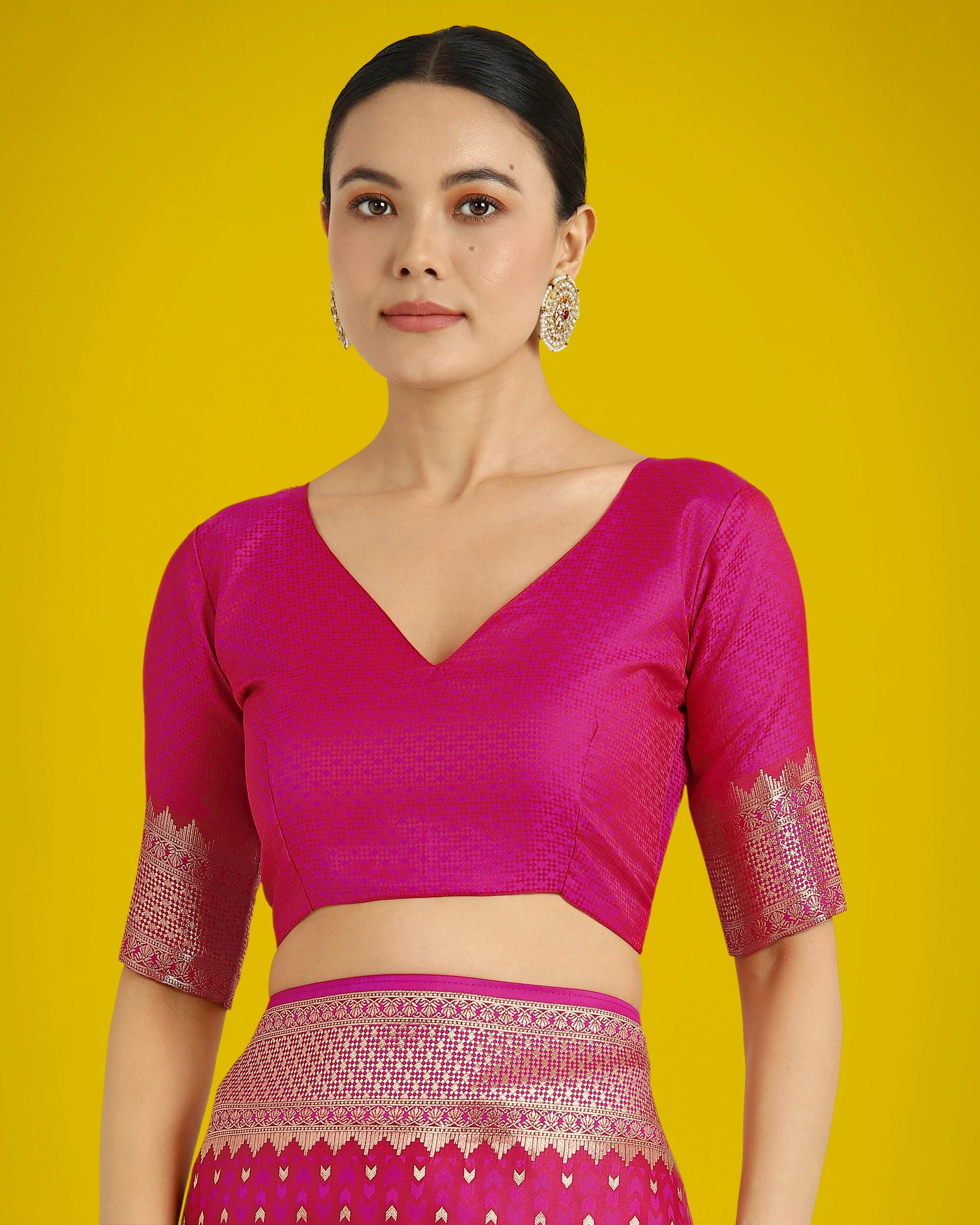 Monjolika Fashion Gorgeous Rani Pink Woven Banarasi Satin Designer Silk Saree | Swadesiicart