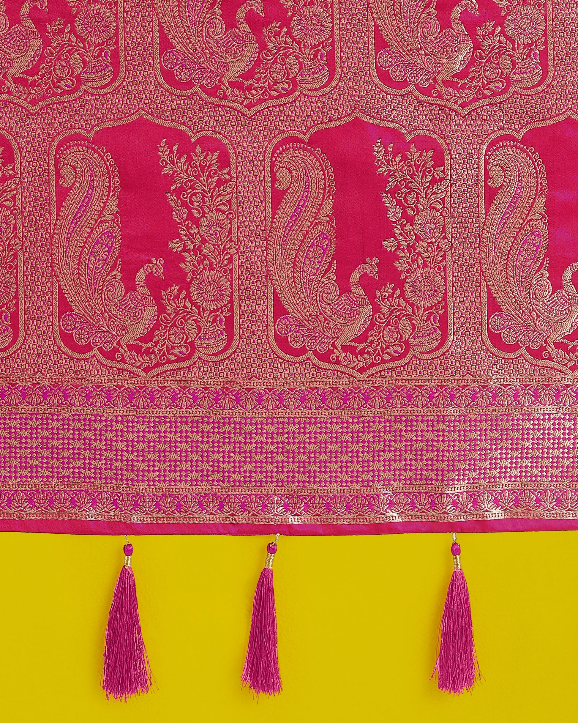 Monjolika Fashion Gorgeous Rani Pink Woven Banarasi Satin Designer Silk Saree | Swadesiicart