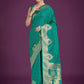 Monjolika Fashion Gorgeous Turquoise Woven Banarasi Satin Designer Silk Saree | Swadesiicart