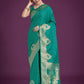 Monjolika Fashion Gorgeous Turquoise Woven Banarasi Satin Designer Silk Saree | Swadesiicart