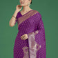 Monjolika Fashion Gorgeous Purple Woven Banarasi Satin Designer Silk Saree | Swadesiicart
