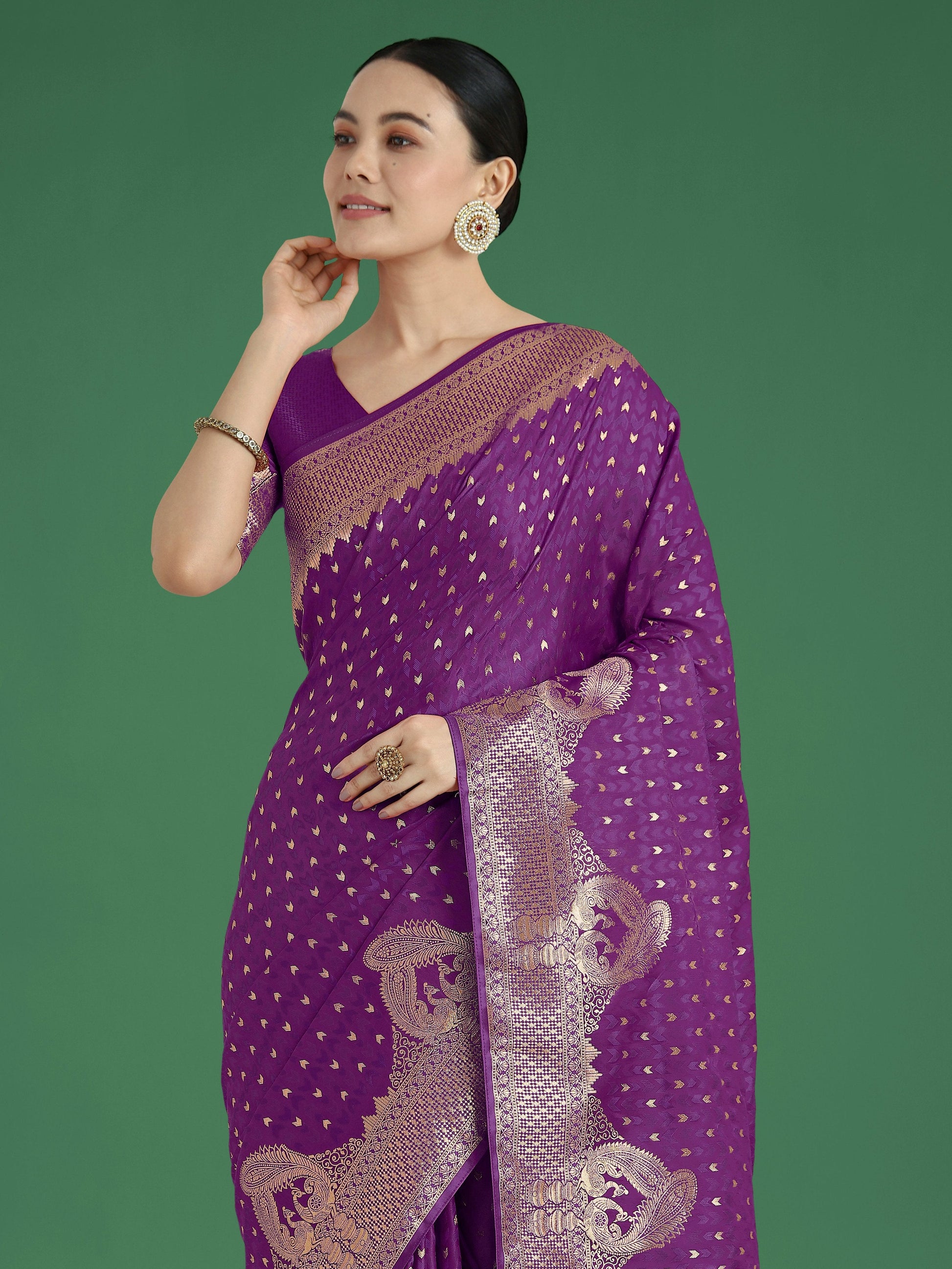 Monjolika Fashion Gorgeous Purple Woven Banarasi Satin Designer Silk Saree | Swadesiicart