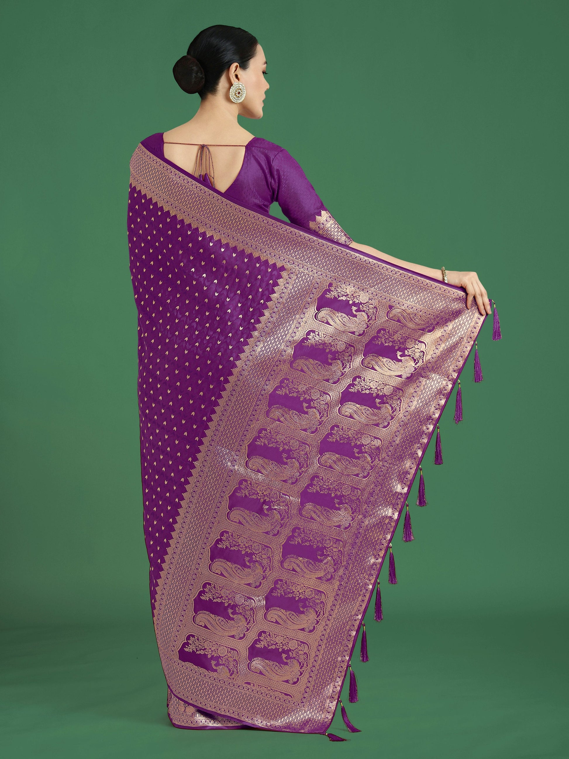 Monjolika Fashion Gorgeous Purple Woven Banarasi Satin Designer Silk Saree | Swadesiicart
