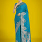 Monjolika Fashion Gorgeous Cyan blue Woven Banarasi Satin Designer Silk Saree | Swadesiicart