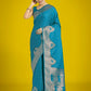 Monjolika Fashion Gorgeous Cyan blue Woven Banarasi Satin Designer Silk Saree | Swadesiicart