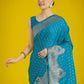 Monjolika Fashion Gorgeous Cyan blue Woven Banarasi Satin Designer Silk Saree | Swadesiicart