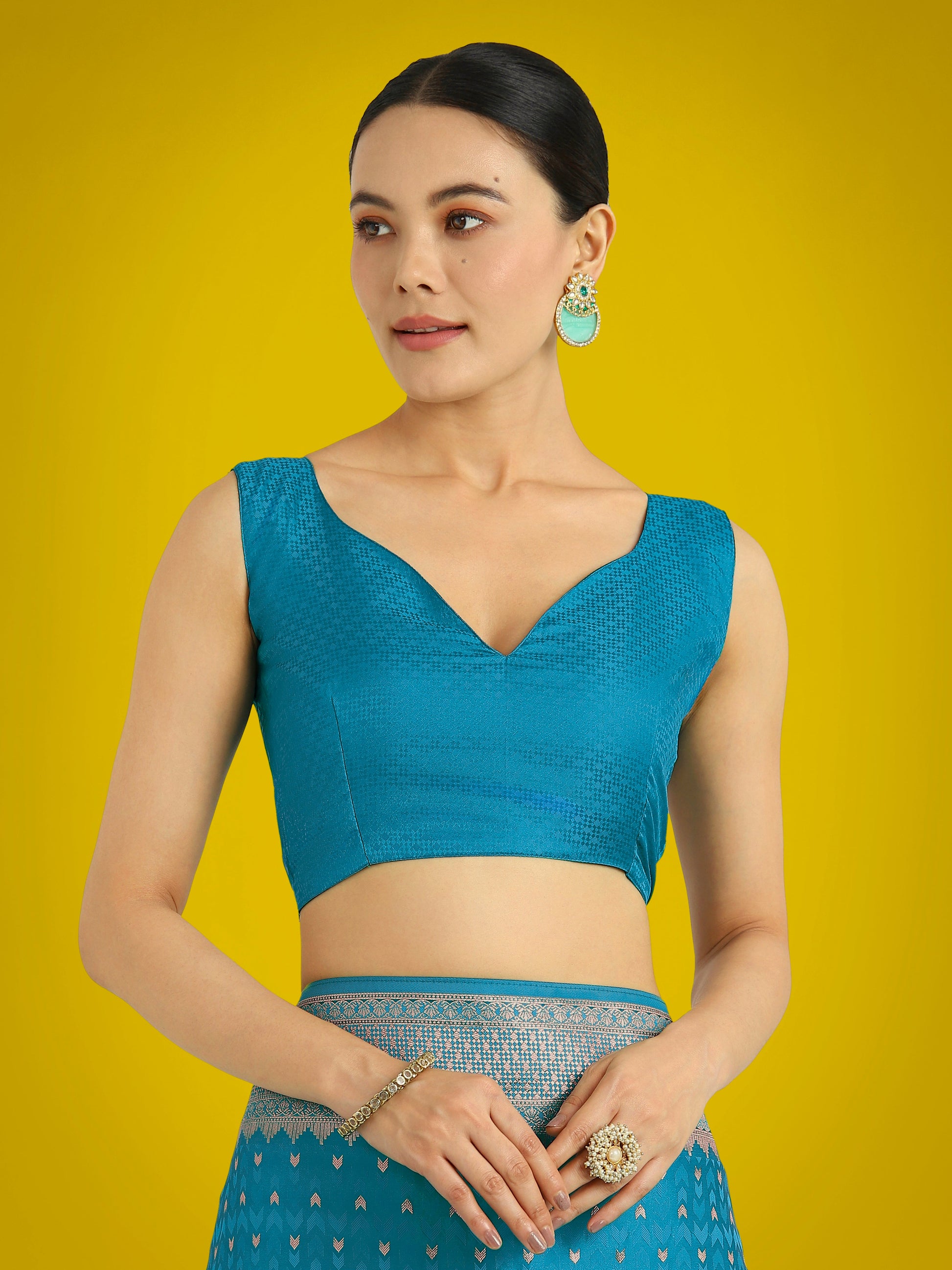 Monjolika Fashion Gorgeous Cyan blue Woven Banarasi Satin Designer Silk Saree | Swadesiicart