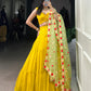 Lorenvalley Yellow Georgette Plain Lehenga Choli with Embroidery work Dupatta | Swadesiicart