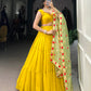 Lorenvalley Yellow Georgette Plain Lehenga Choli with Embroidery work Dupatta | Swadesiicart