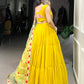 Lorenvalley Yellow Georgette Plain Lehenga Choli with Embroidery work Dupatta | Swadesiicart