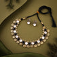 Tehzeeb Creations Black And White Colour Gold-Polished Stone Jewellery Choker Necklace Set With Matching Pair of Stud Earrings - Swadesiicart