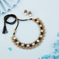 Tehzeeb Creations Black And White Colour Gold-Polished Stone Jewellery Choker Necklace Set With Matching Pair of Stud Earrings - Swadesiicart