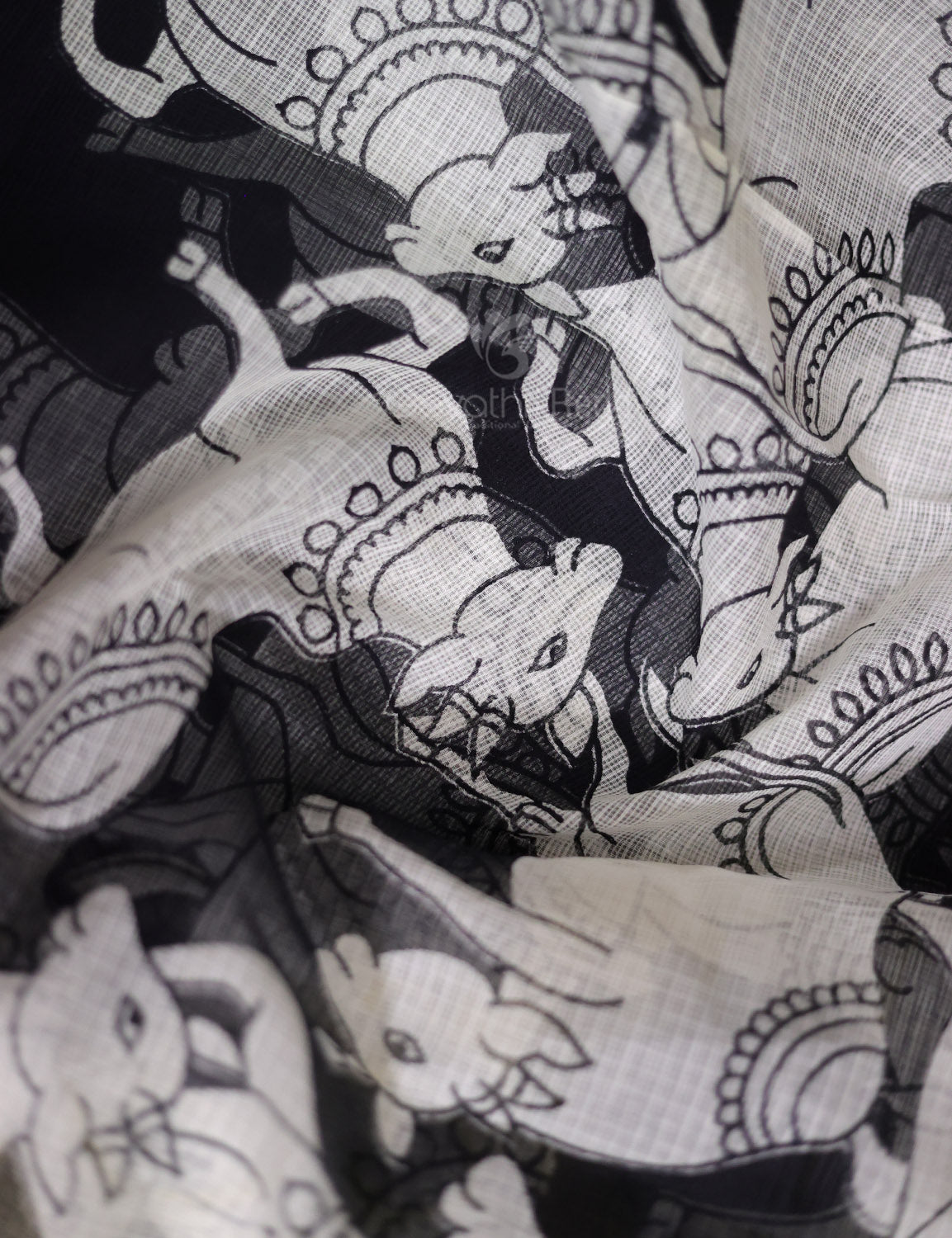 Black Colour Block Print Contrast Blouse Pure Kota Cotton Saree By Gayathri Reddy Designer Studio | Swadesiicart