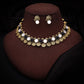 Tehzeeb Creations Black And White Colour Gold-Polished Stone Jewellery Choker Necklace Set With Matching Pair of Stud Earrings - Swadesiicart