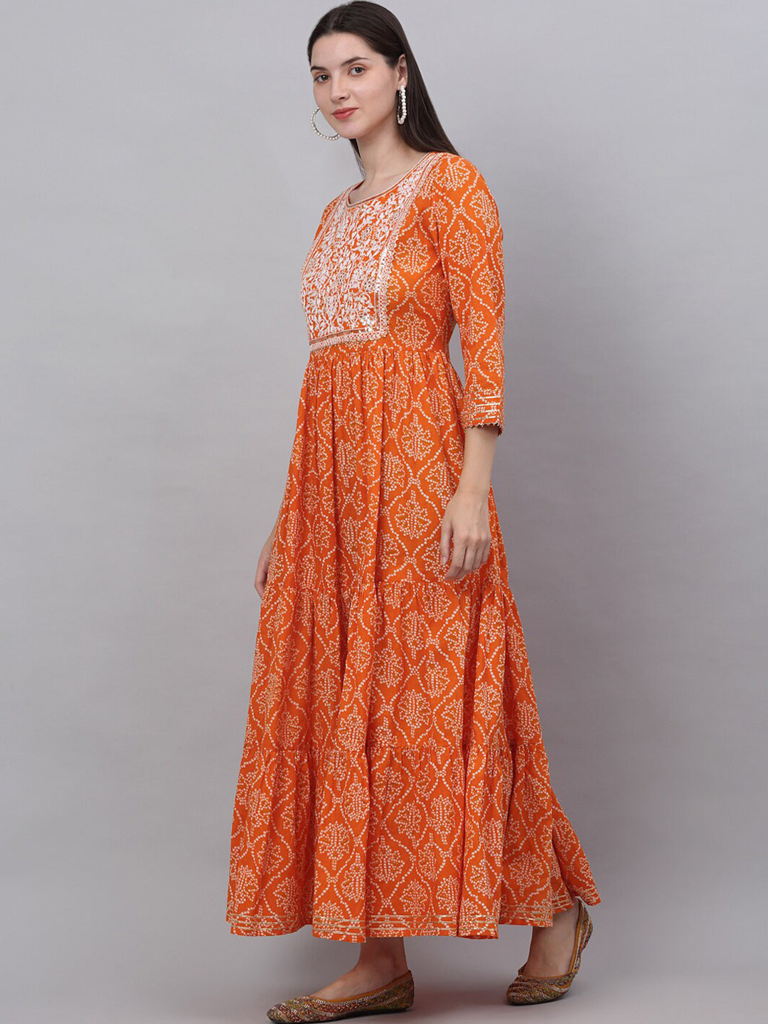 Kalini Women Orange Ethnic Motifs Printed Cotton Anarkali Kurta - Swadesiicart