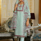 Vaasva Women Teal Chanderi Block Printed Embroidered Kurta Set With Solid Pants & Dupatta | Swadesiicart