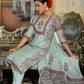 Vaasva Women Teal Chanderi Block Printed Embroidered Kurta Set With Solid Pants & Dupatta | Swadesiicart