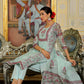 Vaasva Women Teal Chanderi Block Printed Embroidered Kurta Set With Solid Pants & Dupatta | Swadesiicart