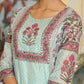 Vaasva Women Teal Chanderi Block Printed Embroidered Kurta Set With Solid Pants & Dupatta | Swadesiicart