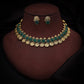Tehzeeb Creations Green Colour Gold-Polished Stone Jewellery Choker Necklace Set With Matching Pair of Stud Earrings - Swadesiicart