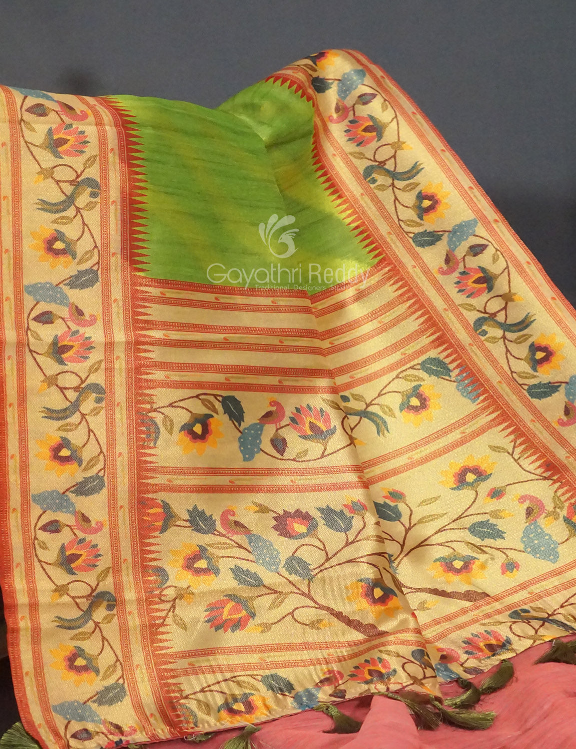 Parrot Green Colour Leheriya Design Regular Wear Saree By Gayathri Reddy Designer Studio | Swadesiicart