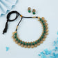 Tehzeeb Creations Green Colour Gold-Polished Stone Jewellery Choker Necklace Set With Matching Pair of Stud Earrings - Swadesiicart