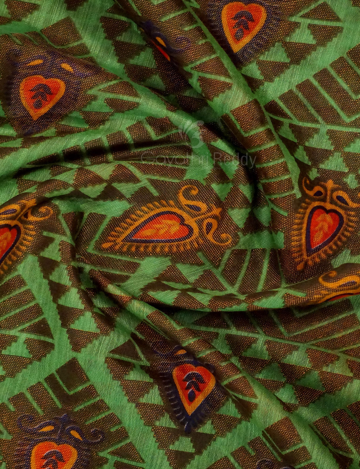 Mehendi Green Colour With Orange Blouse Cotton Brasso Saree By Gayathri Reddy Designer Studio | Swadesiicart