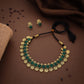 Tehzeeb Creations Green Colour Gold-Polished Stone Jewellery Choker Necklace Set With Matching Pair of Stud Earrings - Swadesiicart