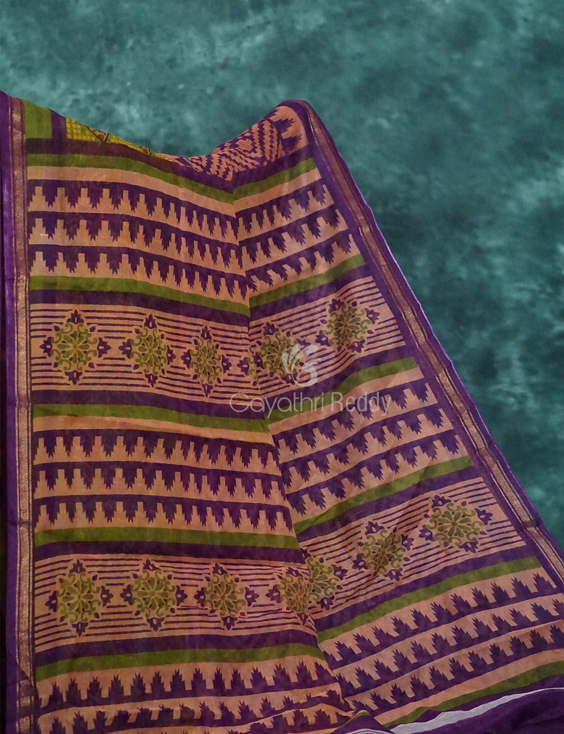 Light Orange And Purple Colour Printed Semi Chanderi Saree By Gayathri Reddy Designer Studio | Swadesiicart