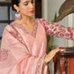 Vaasva Women Orange Chanderi Block Printed Embroidered Kurta Set With Solid Pants & Dupatta | Swadesiicart