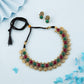 Tehzeeb Creations Green And Maroon Colour Gold-Polished Stone Jewellery Choker Necklace Set With Matching Pair of Stud Earrings - Swadesiicart