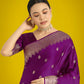 Monjolika Fashion Divine Purple Soft Banarasi Satin Silk Saree With Blouse Piece | Swadesiicart