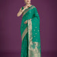 Monjolika Fashion Divine Turquoise Soft Banarasi Satin Silk Saree With Blouse Piece | Swadesiicart