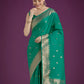 Monjolika Fashion Divine Turquoise Soft Banarasi Satin Silk Saree With Blouse Piece | Swadesiicart