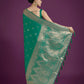 Monjolika Fashion Divine Turquoise Soft Banarasi Satin Silk Saree With Blouse Piece | Swadesiicart