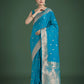 Monjolika Fashion Divine Cyan blue Soft Banarasi Satin Silk Saree With Blouse Piece | Swadesiicart