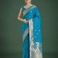 Monjolika Fashion Divine Cyan blue Soft Banarasi Satin Silk Saree With Blouse Piece | Swadesiicart