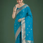 Monjolika Fashion Divine Cyan blue Soft Banarasi Satin Silk Saree With Blouse Piece | Swadesiicart