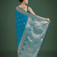 Monjolika Fashion Divine Cyan blue Soft Banarasi Satin Silk Saree With Blouse Piece | Swadesiicart