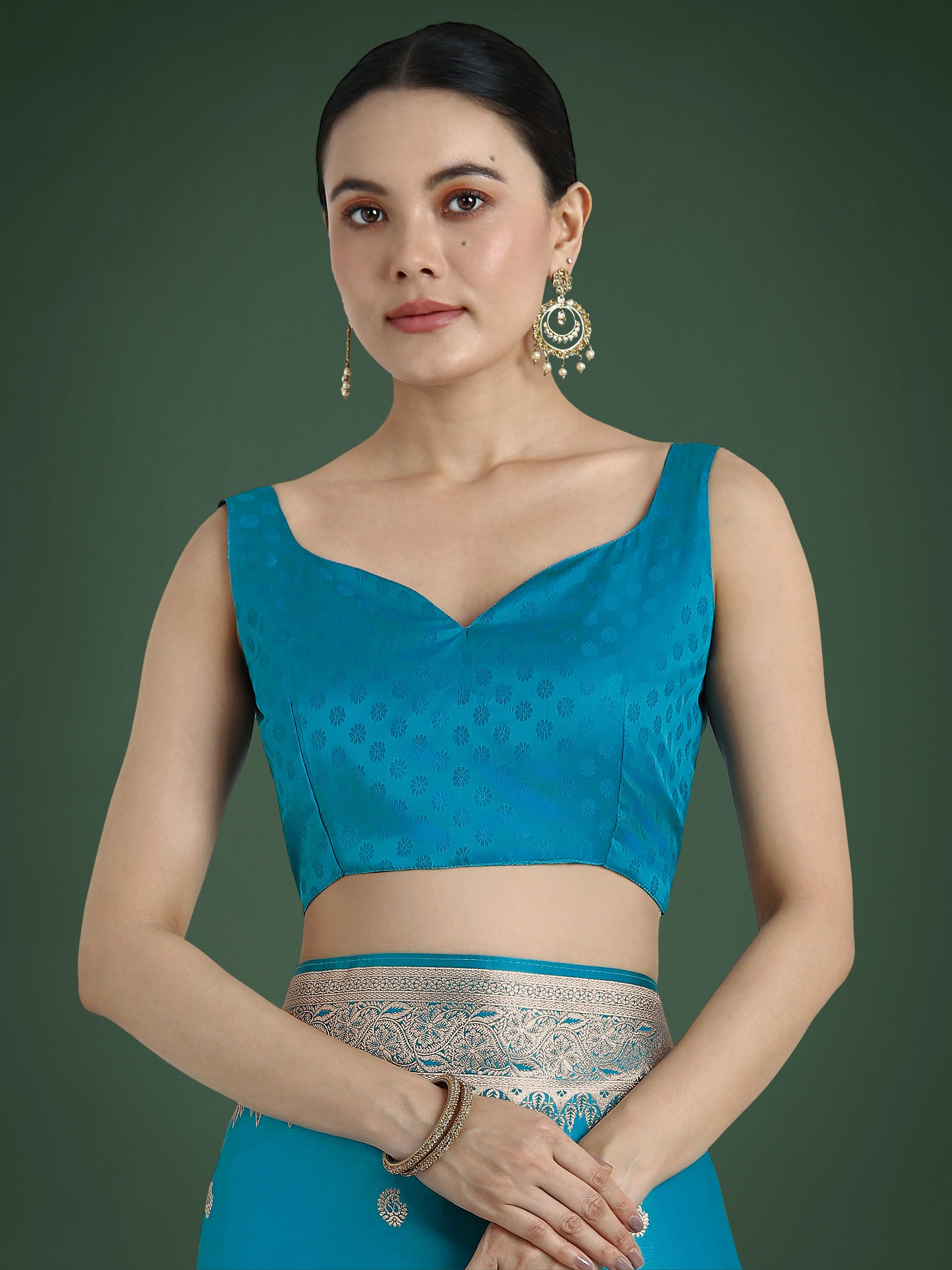 Monjolika Fashion Divine Cyan blue Soft Banarasi Satin Silk Saree With Blouse Piece | Swadesiicart