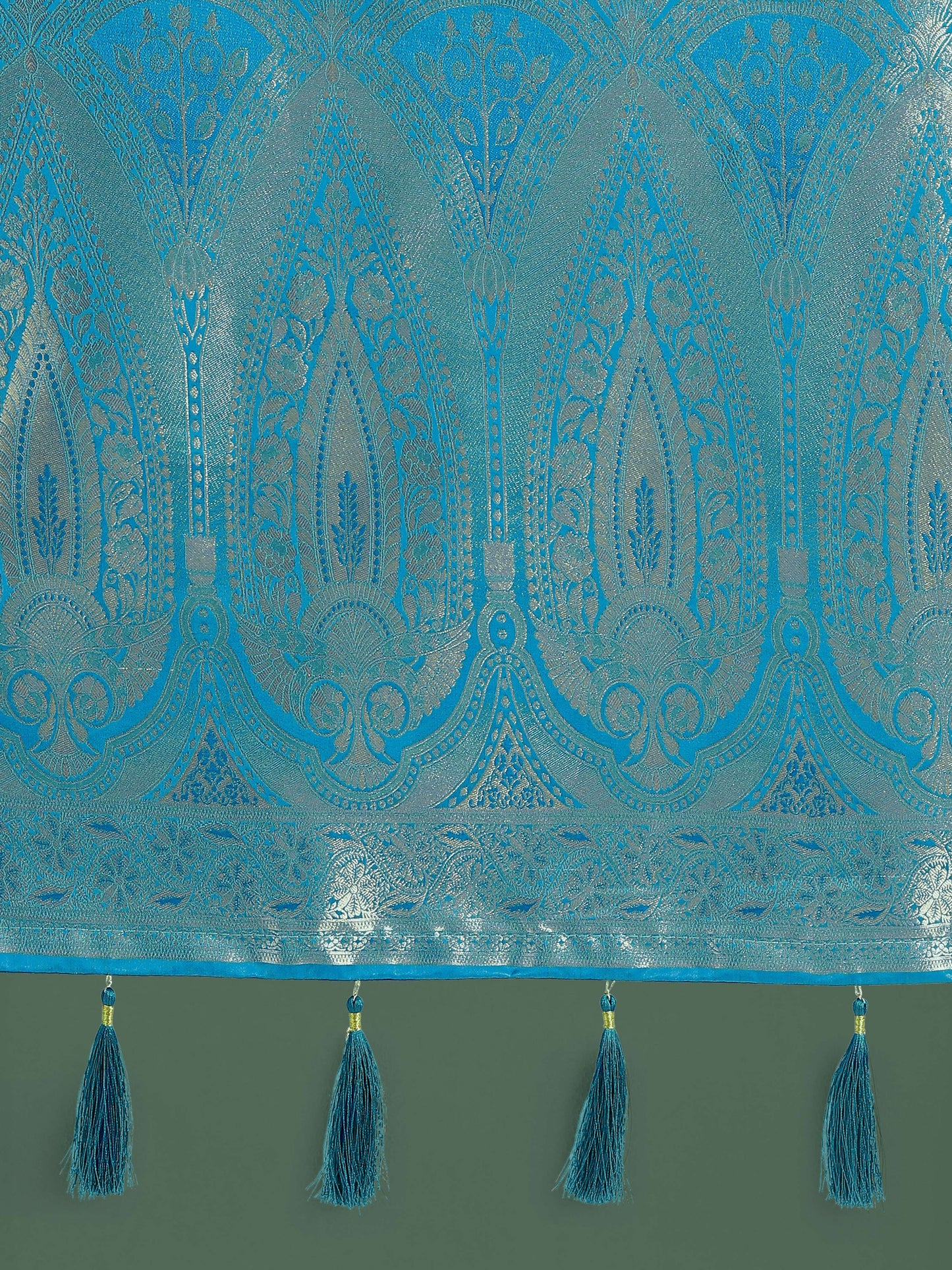 Monjolika Fashion Divine Cyan blue Soft Banarasi Satin Silk Saree With Blouse Piece | Swadesiicart