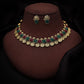 Tehzeeb Creations Green And Maroon Colour Gold-Polished Stone Jewellery Choker Necklace Set With Matching Pair of Stud Earrings - Swadesiicart