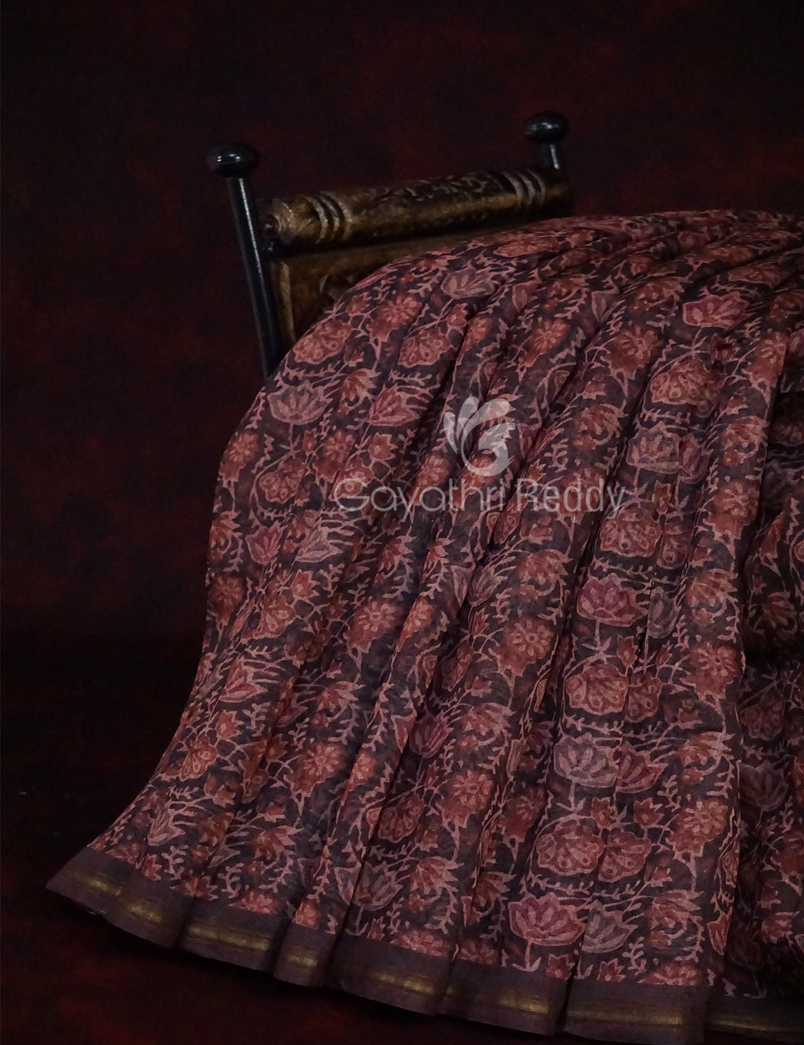 Mic of Coffee Brown and Maroon Floral Design Semi Chanderi Saree By Gayathri Reddy Designer Studio | Swadesiicart