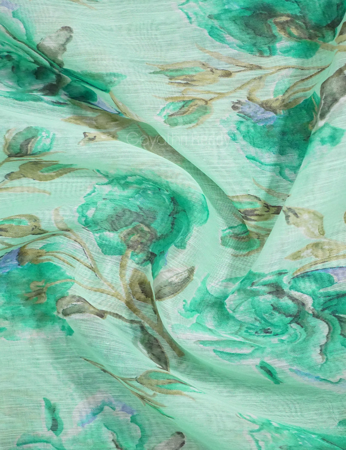 Shades of Mint Green Colour Printed Semi Chanderi Saree By Gayathri Reddy Designer Studio | Swadesiicart